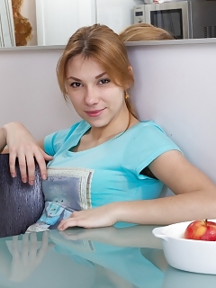 Alisia Stands On The Staircase In Her Delicious Red Dress And Nylons