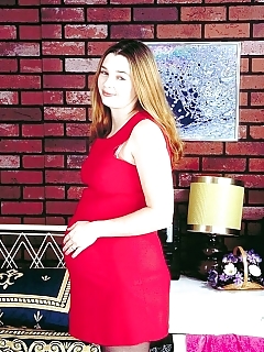 Fetching Pregnant Cutie Fondling Her Hairy Carpet