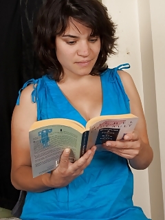 Nasty Hickory Puts Down Her Mag Before Slipping From Her Blue Gown And Teasing Her Hairy Cunt Lips With Her Fingers.