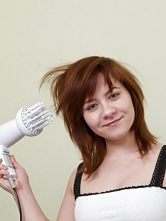 Hairy Slut Dominika Is Blowdrying Her Hair When The Temperature Starts To Get To Her In Places Other Than Her Head