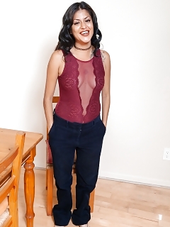 In A Tight Blue Blouse And Awesome Skirt, Dani Is Exhibiting Off Her Twenty-one Yo Figure