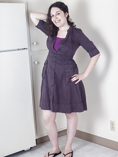 Sweet Furry Dame Tamar Strips Off Her Purple Dress, Having Fun With Her Hairy Lovebox While She Sits Nude On Her Kitchen Floor Pictures